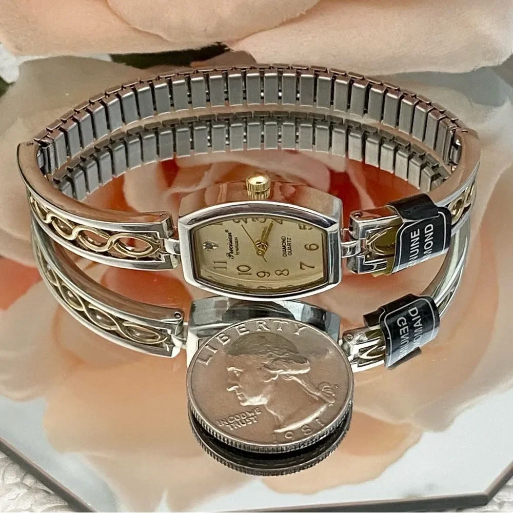 Gruen Precision Diamond Accented Dial Tonneau Case Watch with Stretch Band